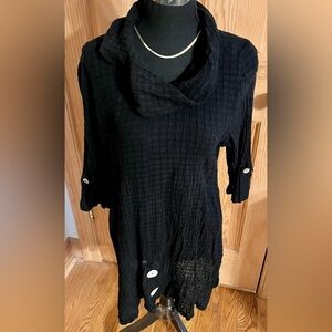 Soft Surroundings Black Cotton Mesh Gothic Tunic w Grunge Style Abalone Buttons